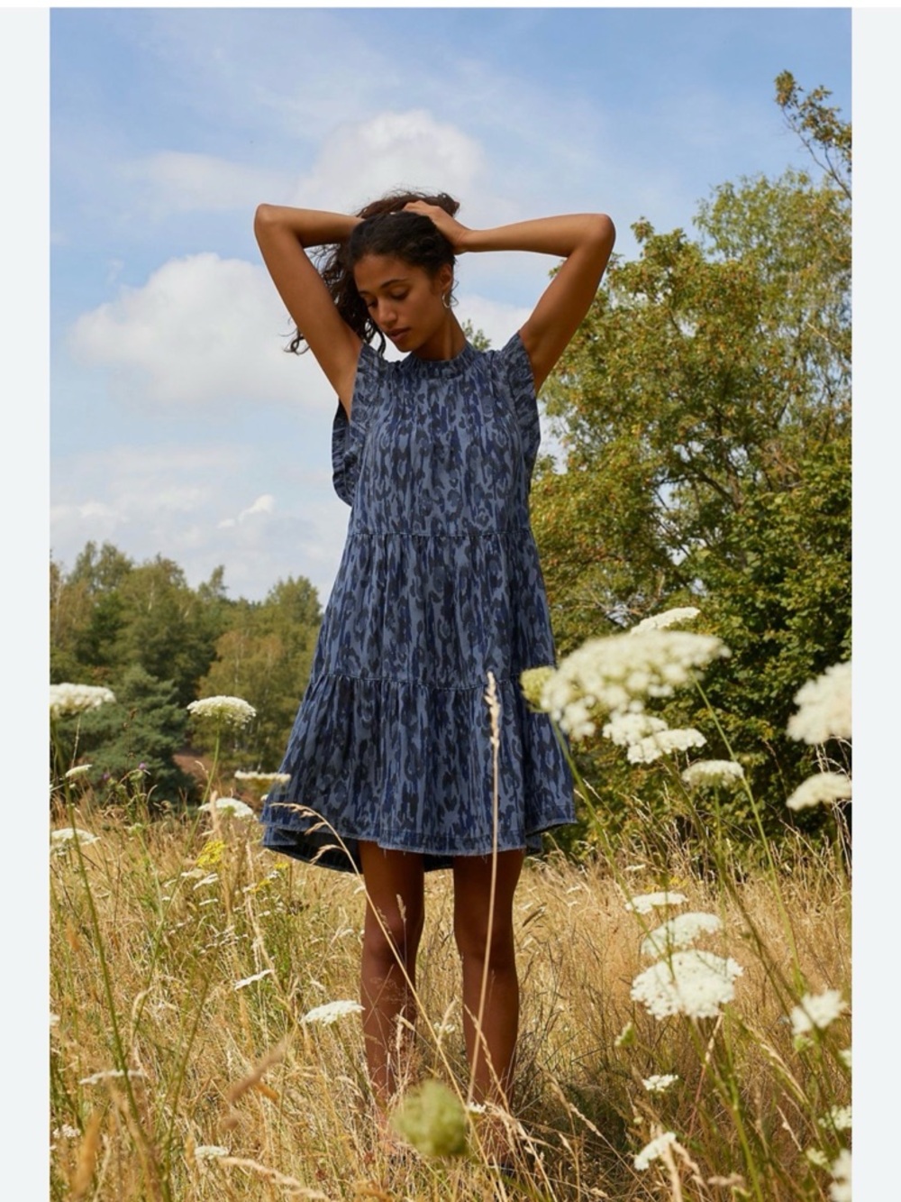 Anthropology Jenee Tiered Blue Printed Dress Size S